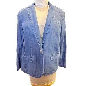 Talbots Denim Chambray Single Btn Blazer Cotton/Linen Large Petite